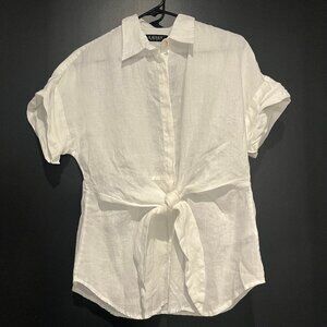 NWT Tie Front White Linen Short Sleeve Shirt Lauren Ralph Lauren Size M